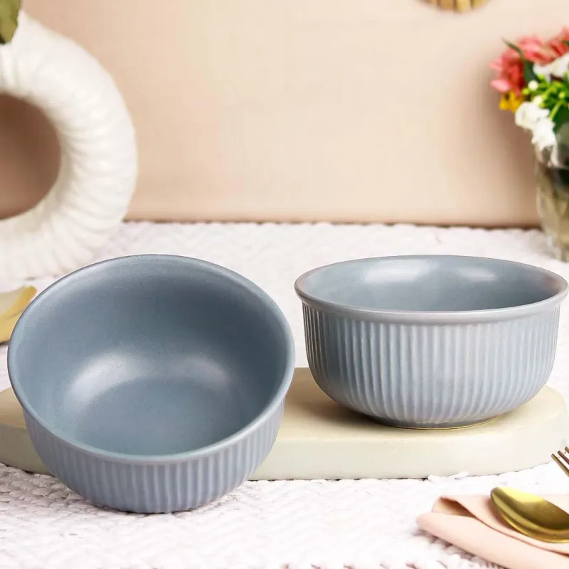 The Earth Store Grey Fringe Ceramic Bowl Set of 2, 550ML Each | Snack Bowl | Perfect for Christmas Gift | New Year Gift & Daily Use Rs. 299