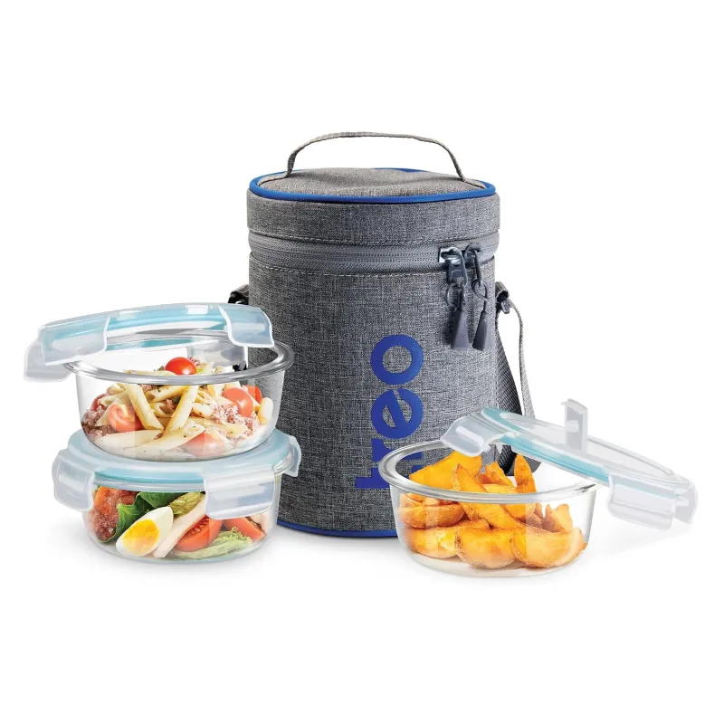 Treo by Milton All Fresh Borosilicate Glass Lunch Box Set of 3, Clear, 400 ml Each with Durable Lunch Bag, Microwave & Dishwasher Safe, Leakproof Rs. 597