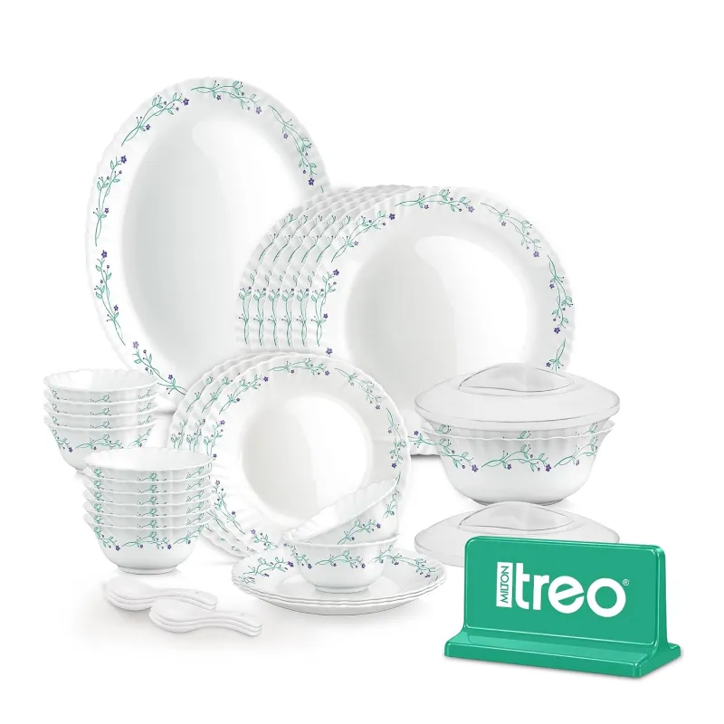 Treo by Milton Opalware Neuma Murel Dinner Set of 35 | Serving for 6|Microwave & Dishwasher Safe | Bone-Ash Free | Tempered Toughness | Plates, Rs. 1899