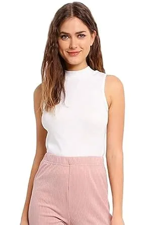 TUSI Women’s Essential Tank Top High/Mock Neck Full Length Turtle Neck Sleeveless Knit Rib Stretchable CT-03 BLACK AND WHITE COMBO Rs. 90