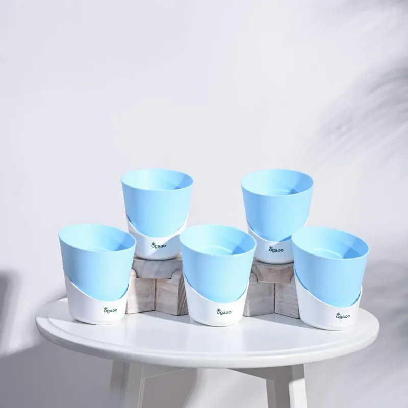 Ugaoo 4 Inch Atlantis Self Watering Planter – Set of 5 (Pastel Blue) | Flower Pots for Indoor Plants | Plastic Planter Pots | Decorative Pots for Rs. 219