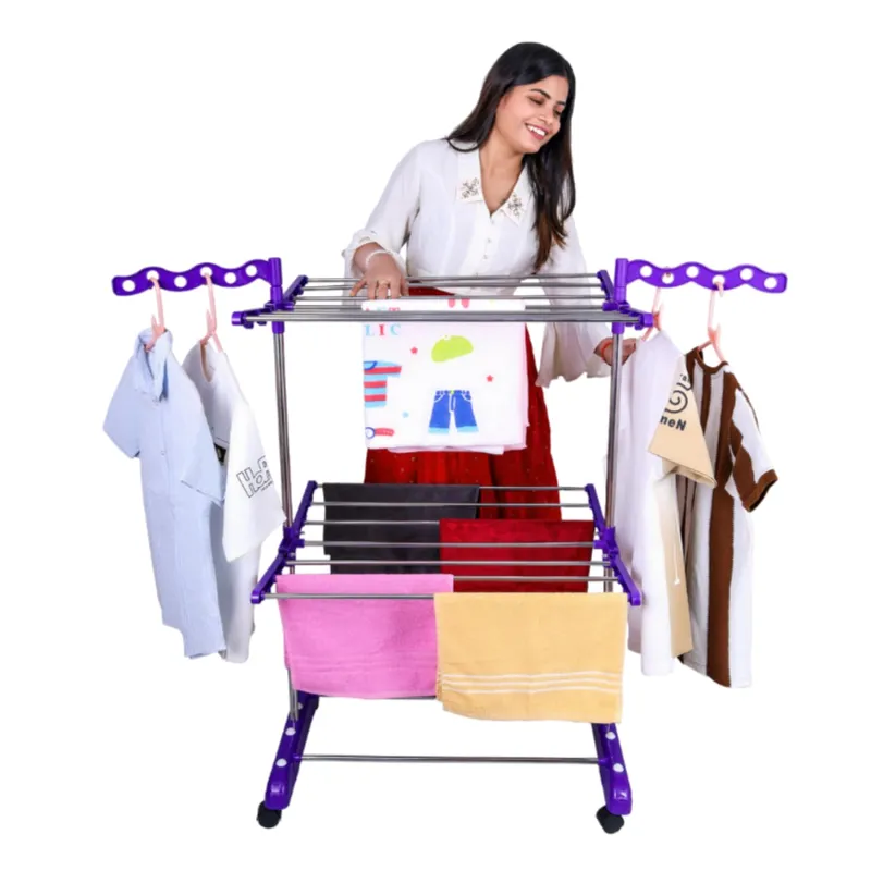UNIZONE Stainless Steel 2-Tier Cloth Dryer Stand | Foldable Laundry Drying Rack with Double Rack Design,16 Hooks & 12 Hanger Slots | Portable Single Rs. 779