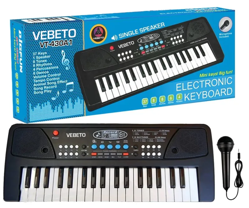 VEBETO Kids Piano Keyboard with Mic (1 Year Warranty) 37 Keys 8 Rhythms 8 Tones 6 Demos Portable Electronic Keyboard Toy Beginners Educational Songs Rs. 664