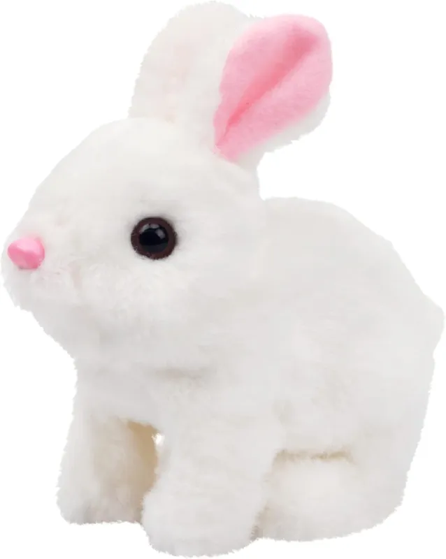 Walking and Hopping Bunny Toy with Sounds, Jumping Rabbit with Moving Ears, Twitching Nose and Mouth, Fun Educational Interactive Toy for Babies and