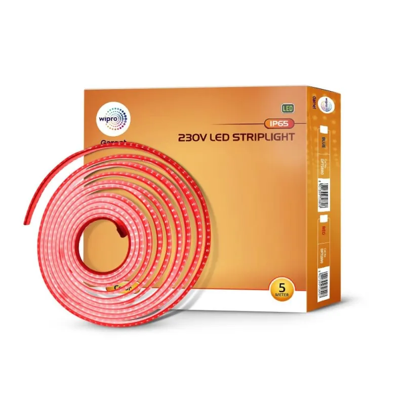 wipro Garnet 5 mtr LED Strip Light with Surge Protection, Flexible for Outdoor Use. with IP65. (Pack of 1, Red), Standard (DF72890) Rs. 599