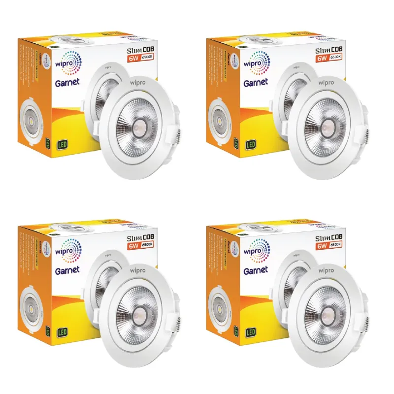 wipro Garnet 6 W Slim COB Downlight for False Ceiling | Cool Day White (6500K) | Ceiling or Cabinet Light with Adjustable Optics | Pack of 4 Rs. 839