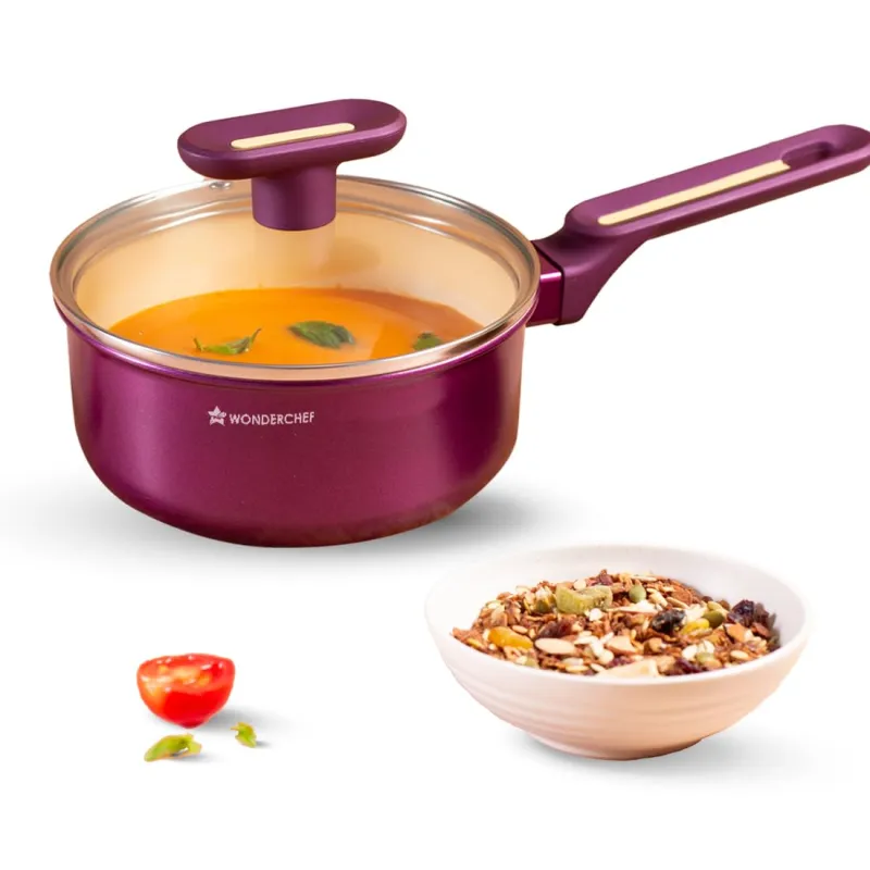 Wonderchef Bellagio Sauce Pan | 16 cm | 1.4 L | Non-Stick Ceramic Coating | Non-Toxic | Pure Aluminium | PFAS and PFOA Free | 3mm Thickness | Rs. 649