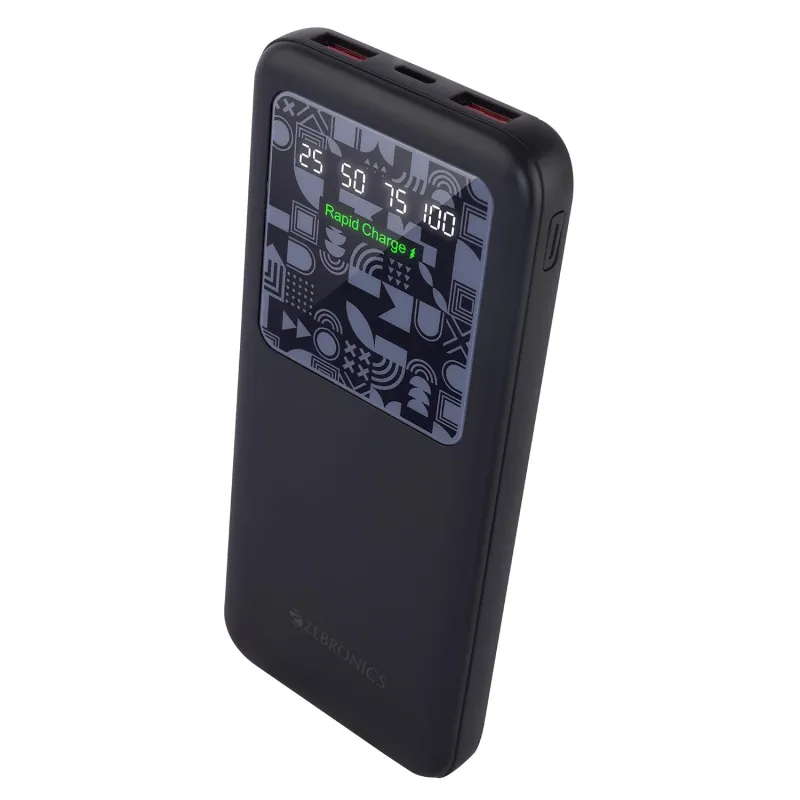 ZEBRONICS MB10000S15 Power Bank, 10000 mAh, Rapid Charge, 22.5W Output, Dual USB Output, PD 3.0 Type C, Built in Protections, Percentage Indicator, Rs. 649