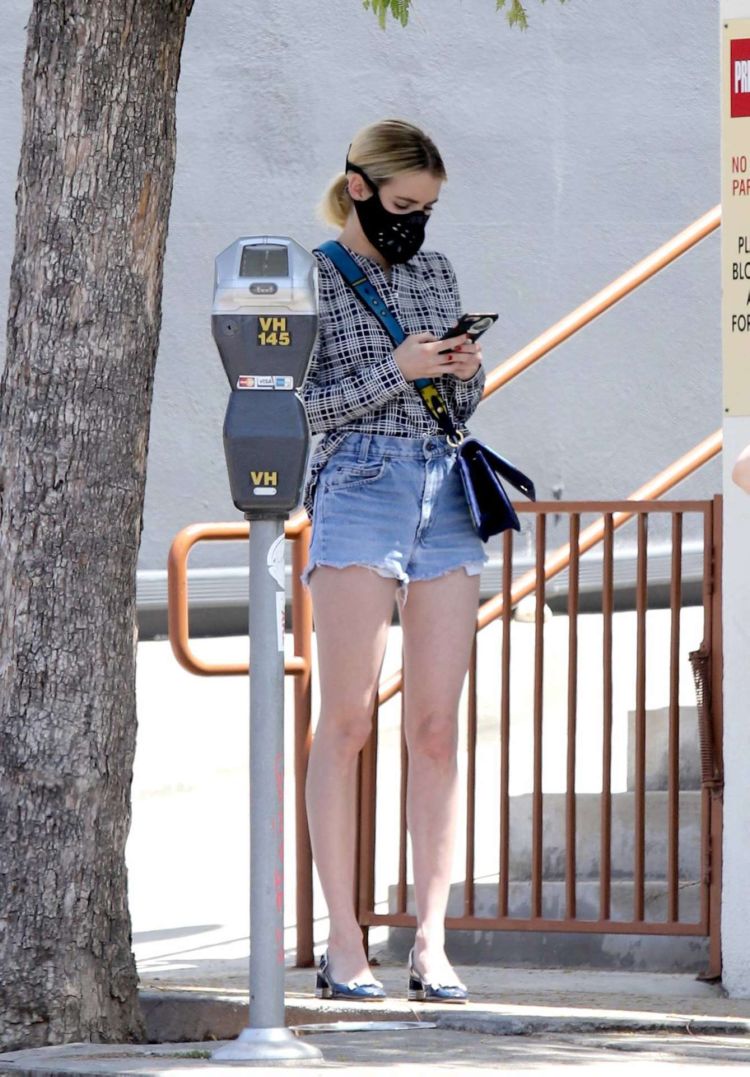 Emma Roberts Spotted In Denim Shorts Out For An Iced Coffee