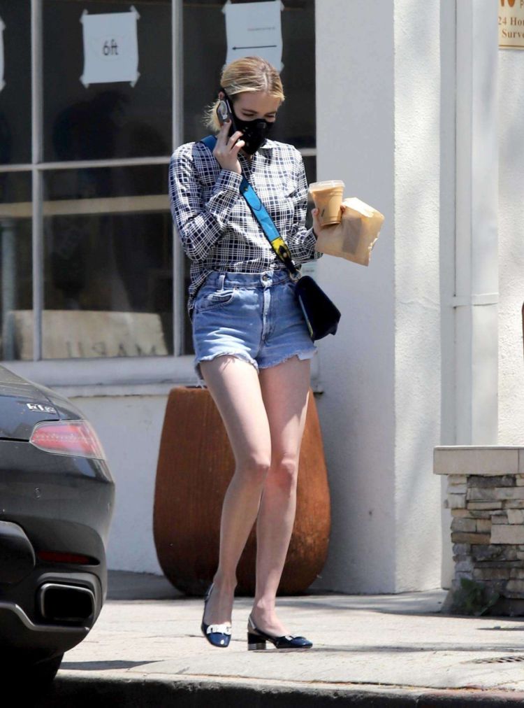Emma Roberts Spotted In Denim Shorts Out For An Iced Coffee