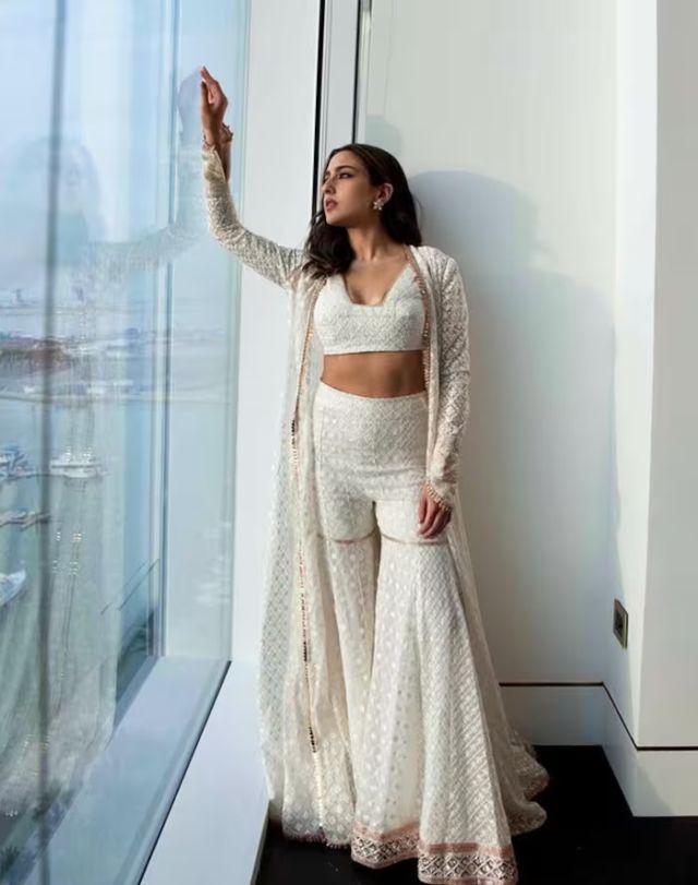 Sara Ali Khan Looks Stunning In White Blouse And Matching Sharara