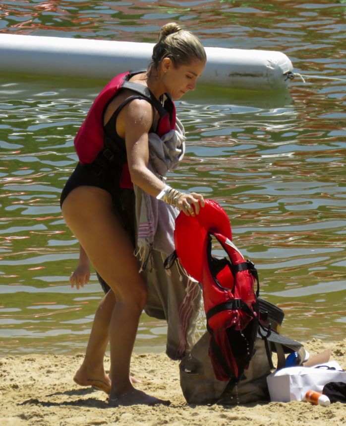 Elsa Pataky In A Black Swimsuit At The Senpere Lake In France